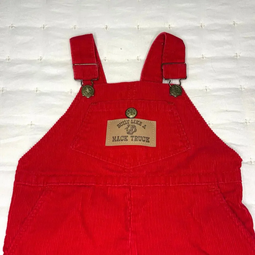 Vintage OshKosh B’Gosh Corduroy Overalls Boys 9M Red Mack Truck